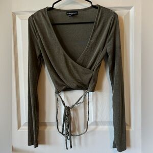 PrettyLittleThing Olive Wrap Blouse